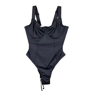 TA3 Hi Cut Lifty Black One-Piece Corset Lace-Up Underwire LARGE B/C Cup
